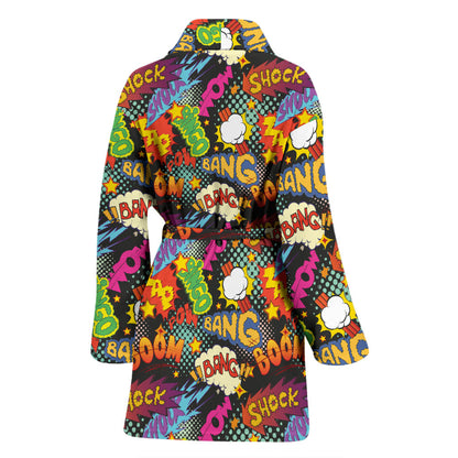 Comic Book Pattern Print Design 01 Women Bathrobe