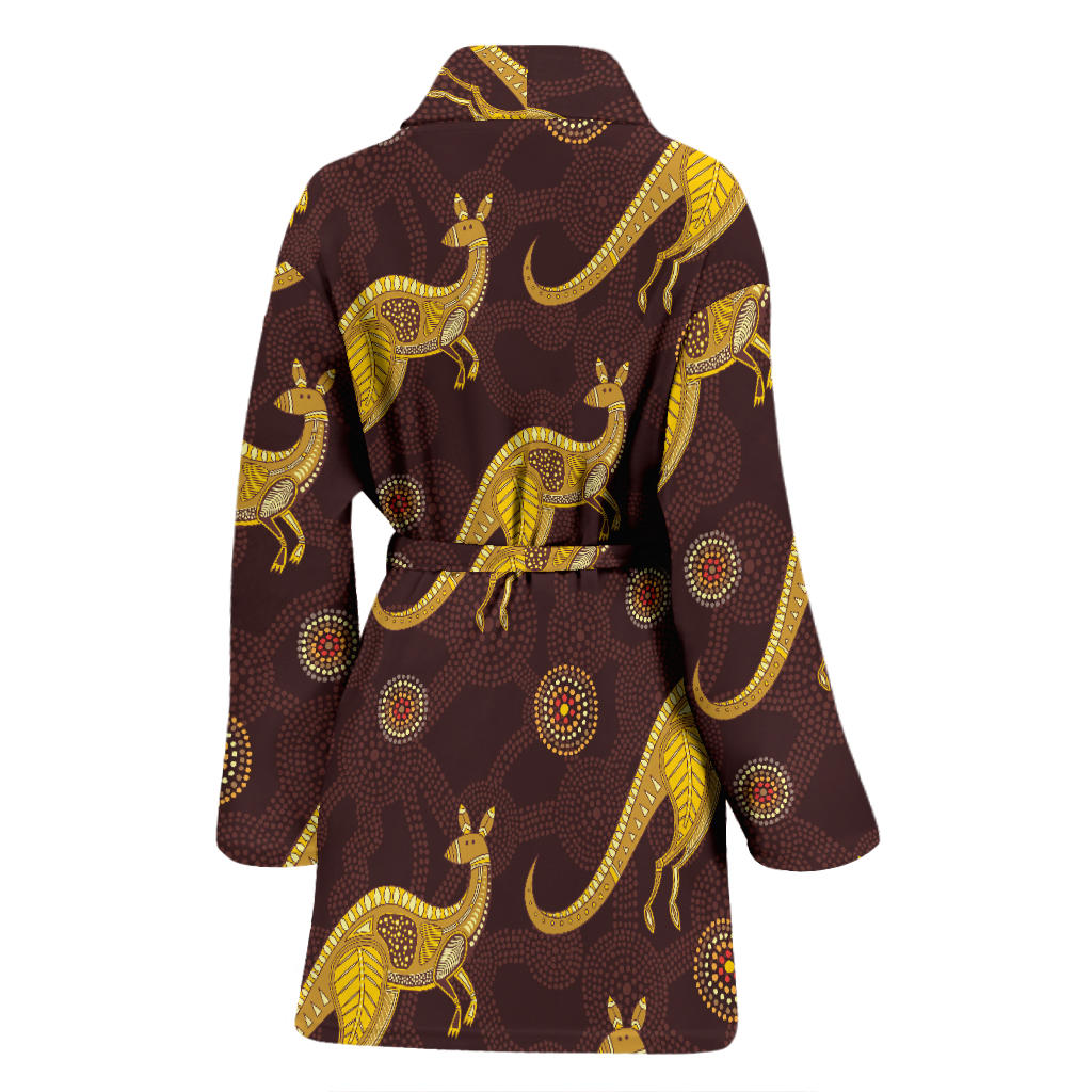 Kangaroos Aboriginal Pattern Print Design 08 Women Bathrobe