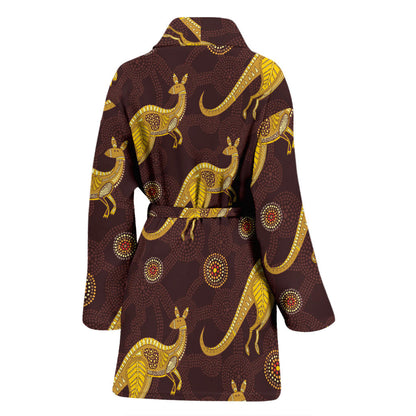 Kangaroos Aboriginal Pattern Print Design 08 Women Bathrobe