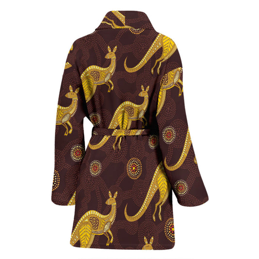 Kangaroos Aboriginal Pattern Print Design 08 Women Bathrobe