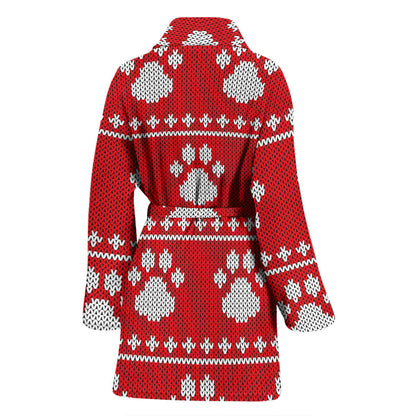 Knit Paw Pattern Print Design 03 Women Bathrobe