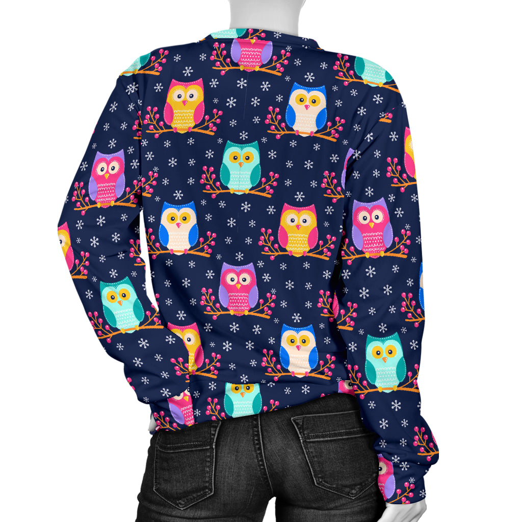 Owl Cute Themed Design Print Women Long Sleeve Sweatshirt
