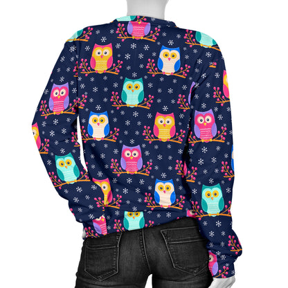 Owl Cute Themed Design Print Women Long Sleeve Sweatshirt