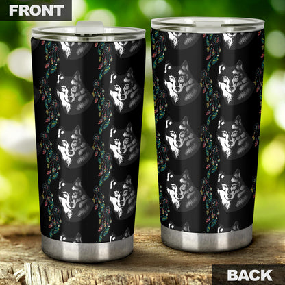 Wolf Black Dream Catcher Design Print Tumbler