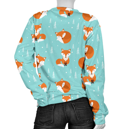 Fox Design Snow Print Pattern Women Long Sleeve Sweatshirt