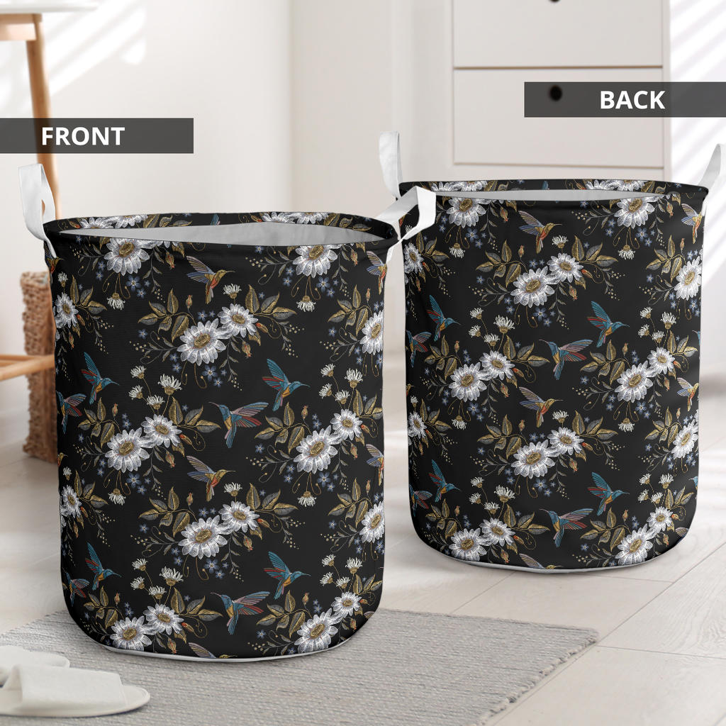 Hummingbird with Embroidery Themed Print Laundry Basket
