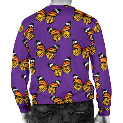 Monarch Butterfly Purple Print Pattern Men Long Sleeve Sweatshirt