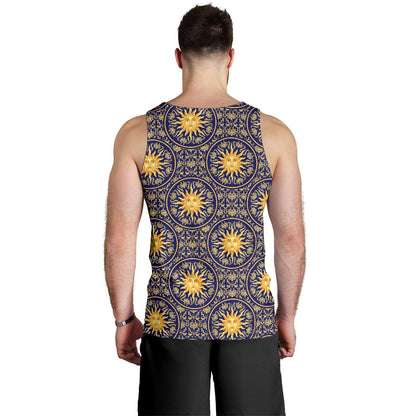 Celestial Gold Sun Face Men Tank Top