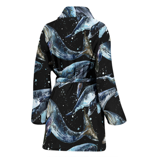 Humpback Whale Pattern Print Design 01 Women Bathrobe