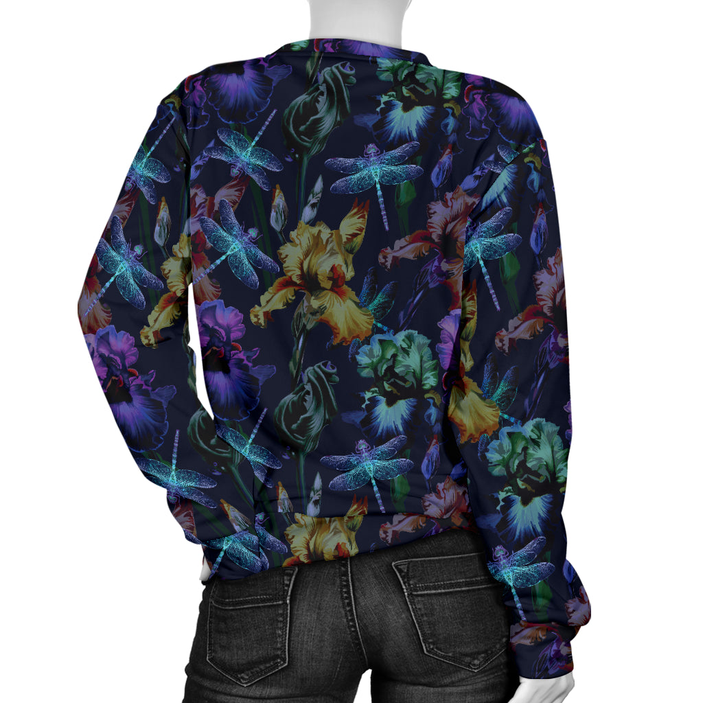 Dragonfly With Floral Print Pattern Women Long Sleeve Sweatshirt