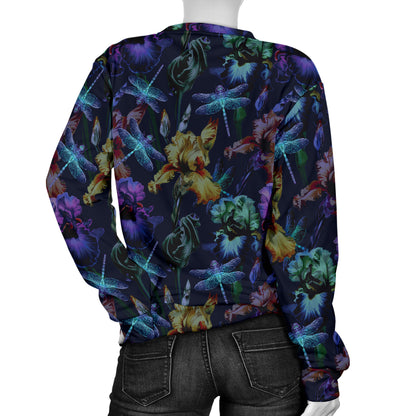 Dragonfly With Floral Print Pattern Women Long Sleeve Sweatshirt