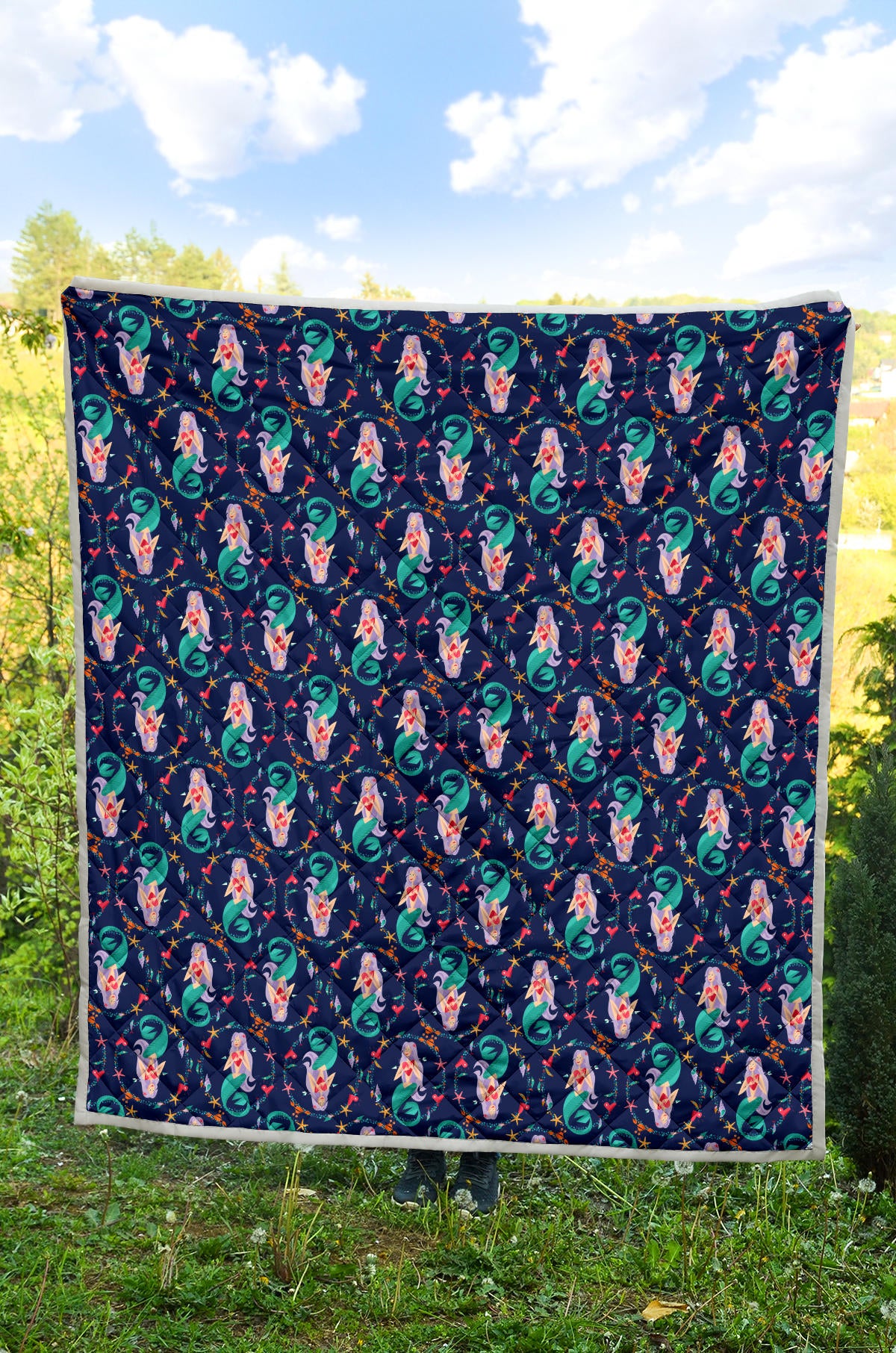 Mermaid Girl Cute Design Print Quilt Bedspread