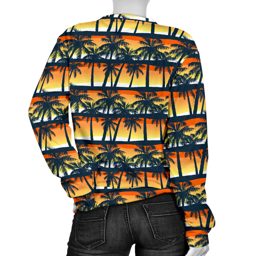 Palm Tree Sunset Design Print Women Long Sleeve Sweatshirt