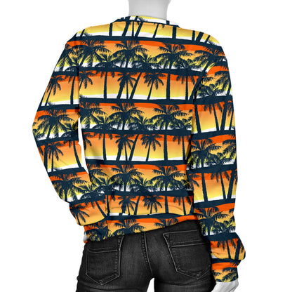 Palm Tree Sunset Design Print Women Long Sleeve Sweatshirt
