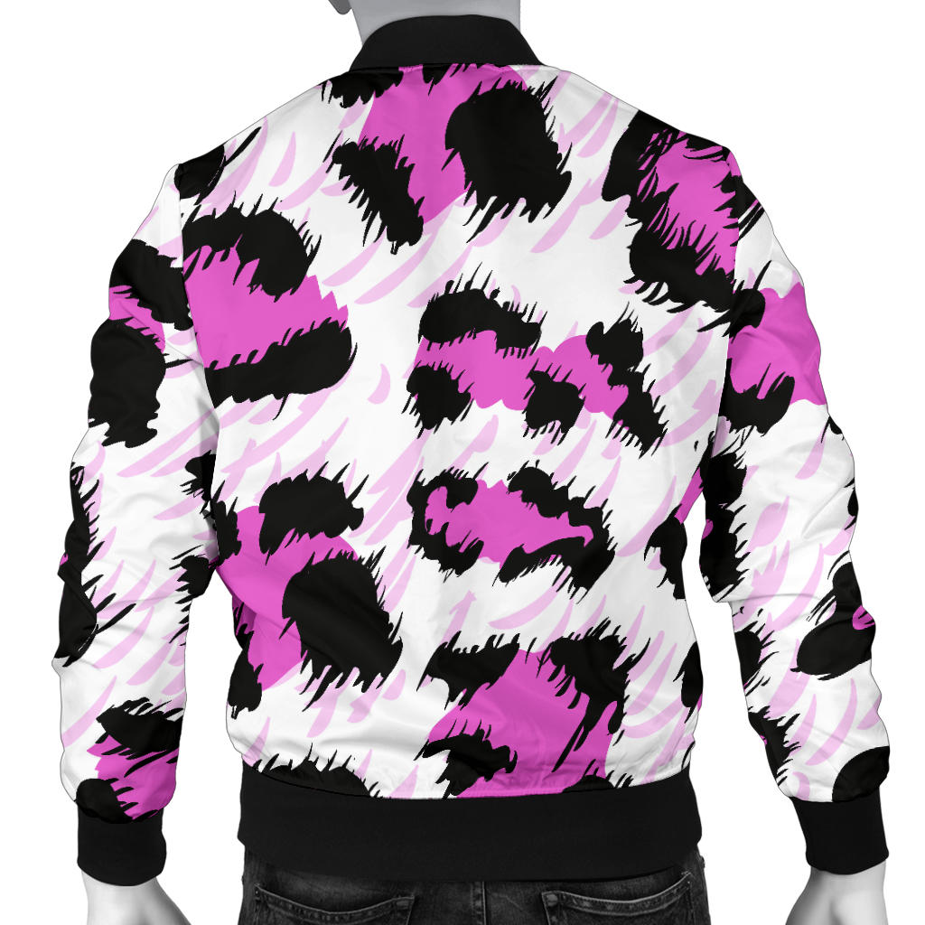 Leopard Pink Skin Print Men Bomber Jacket