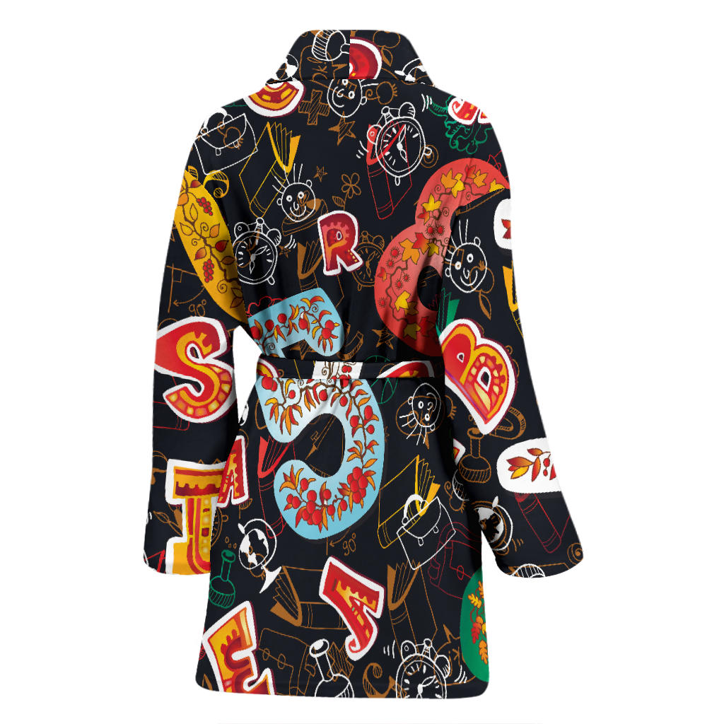 Number Pattern Print Design A03 Women Bathrobe