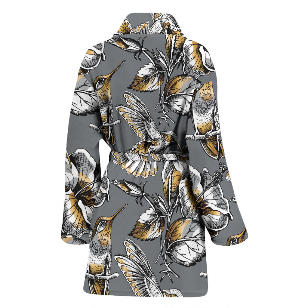 Hummingbird Pattern Print Design 02 Women Bathrobe