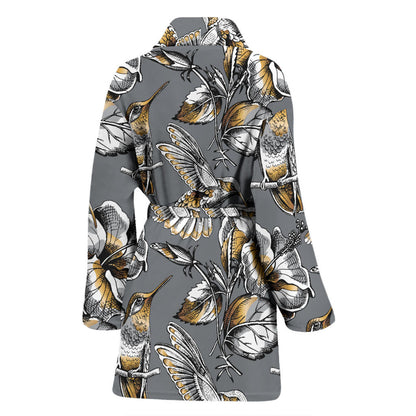 Hummingbird Pattern Print Design 02 Women Bathrobe