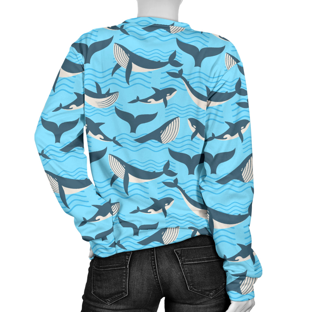 Whale Pattern Design Themed Print Women Long Sleeve Sweatshirt