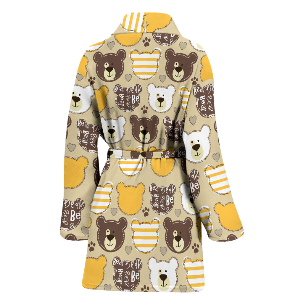 Bear PatchworkPattern Print Design 01 Women Bathrobe