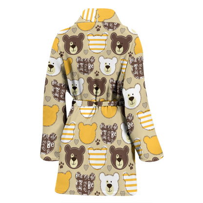 Bear PatchworkPattern Print Design 01 Women Bathrobe