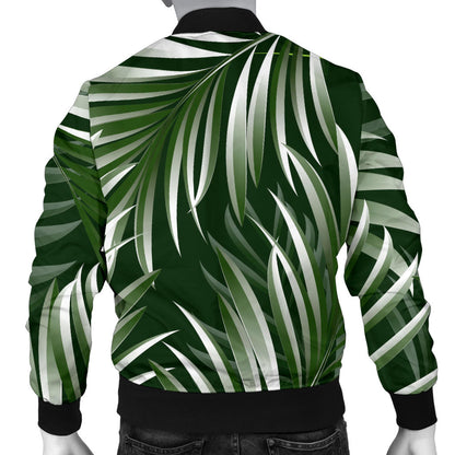 White Green Tropical Palm Leaves Men Bomber Jacket