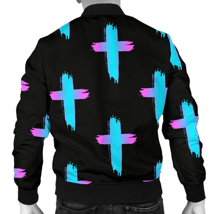 Christian Cross neon Pattern Men Bomber Jacket