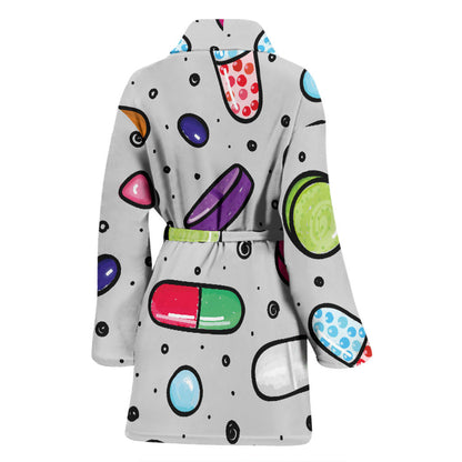 Pill Pattern Print Design A04 Women Bathrobe