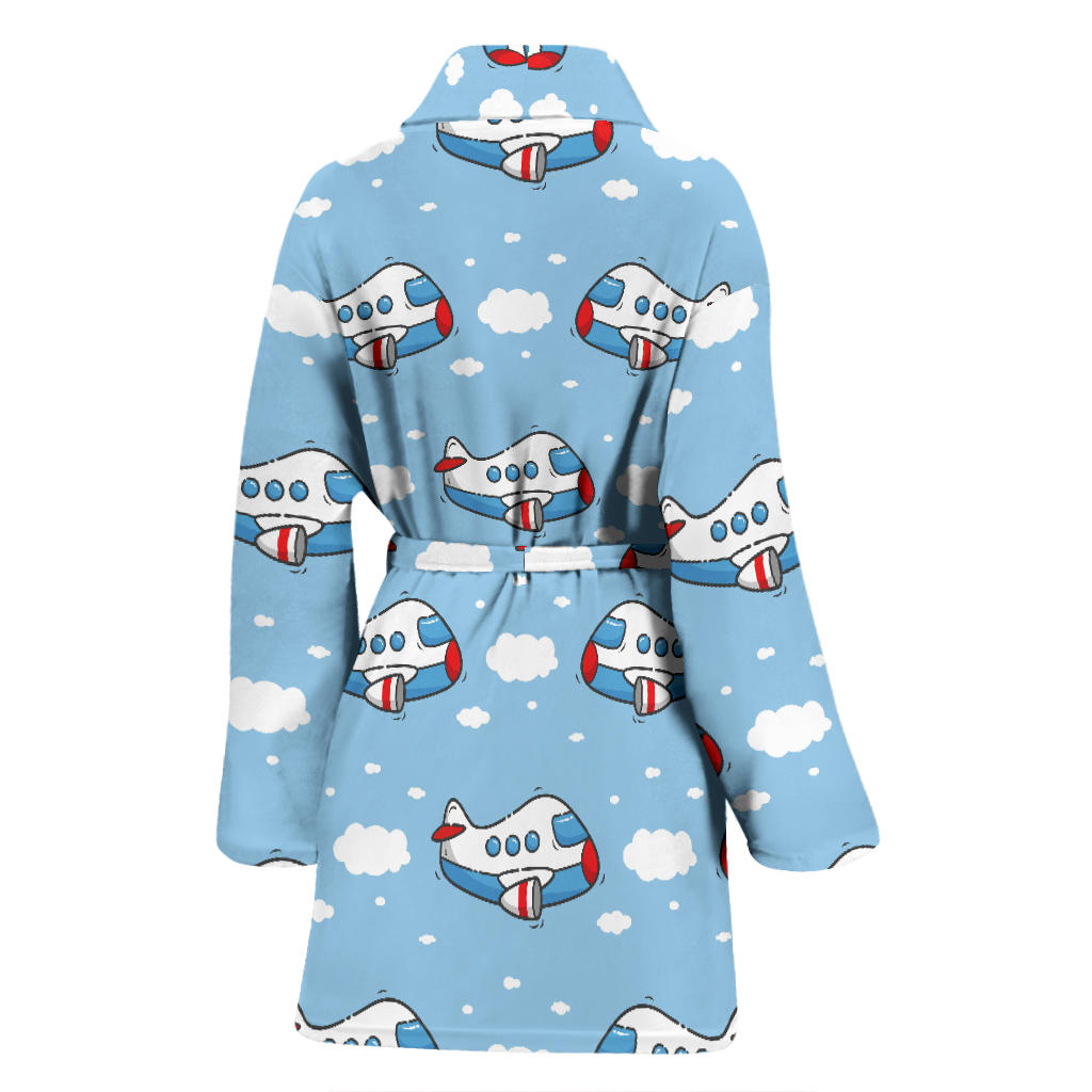 Airplane Cartoon Pattern Print Design 07 Women Bathrobe