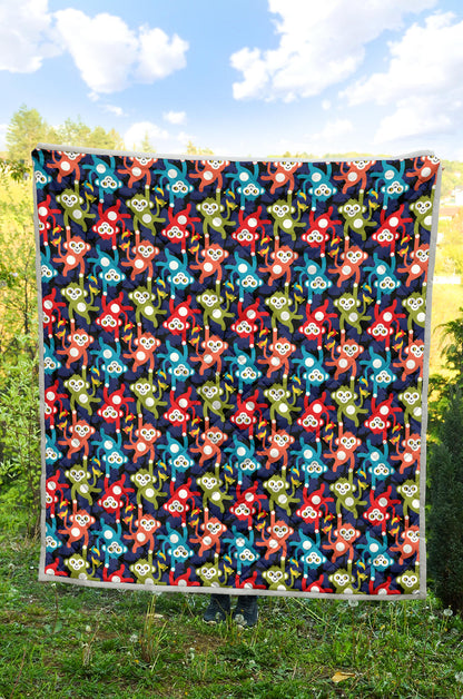 Monkey Colorful Design Themed Print Quilt Bedspread