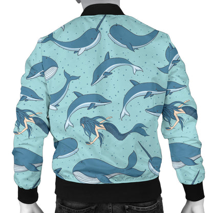 Narwhal Themed Print Men Bomber Jacket