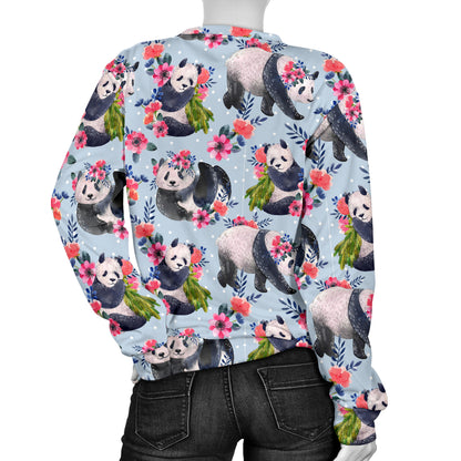 Panda Bear Flower Design Themed Print Women Long Sleeve Sweatshirt