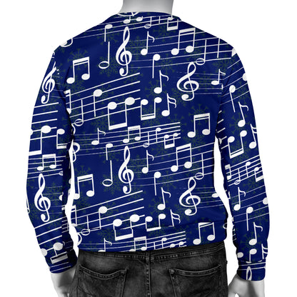 Music Note Blue Themed Print Men Long Sleeve Sweatshirt