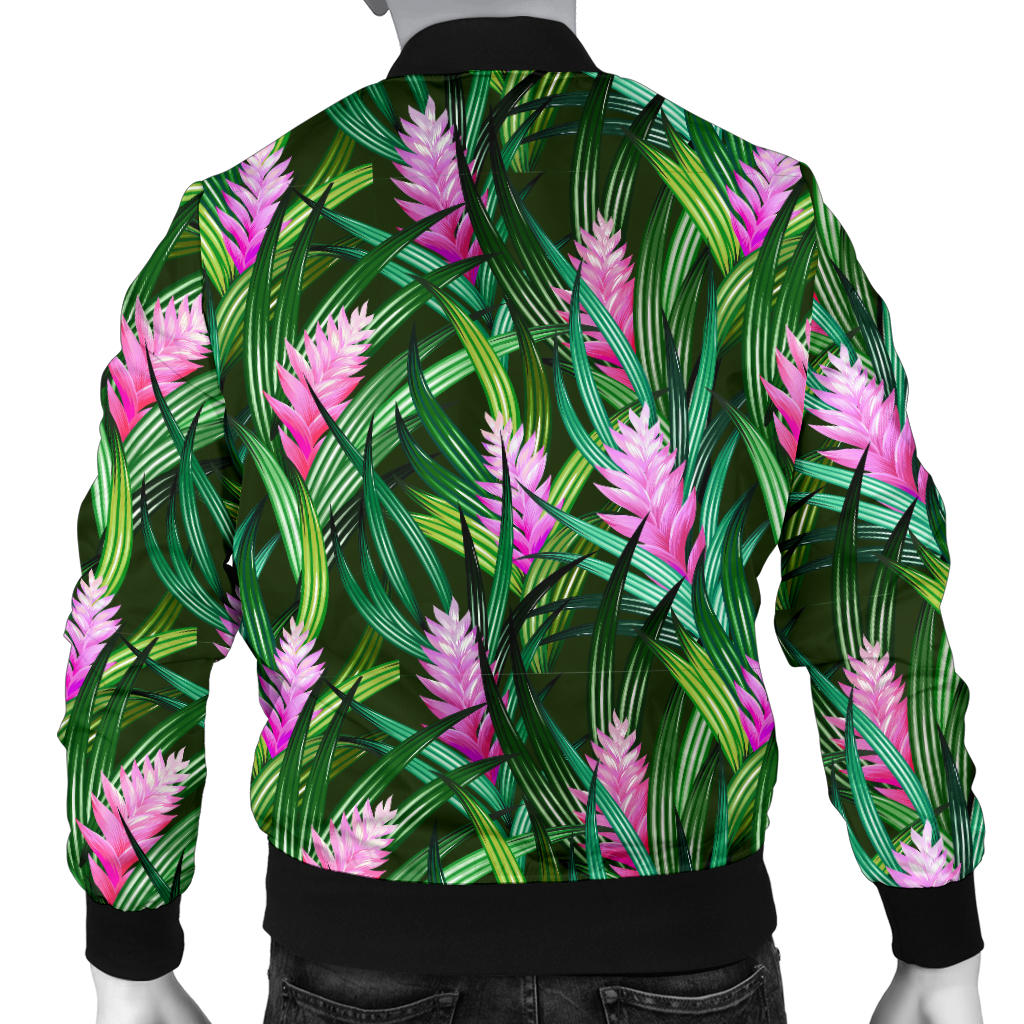 Tropical Folower Pink Heliconia Print Men Bomber Jacket