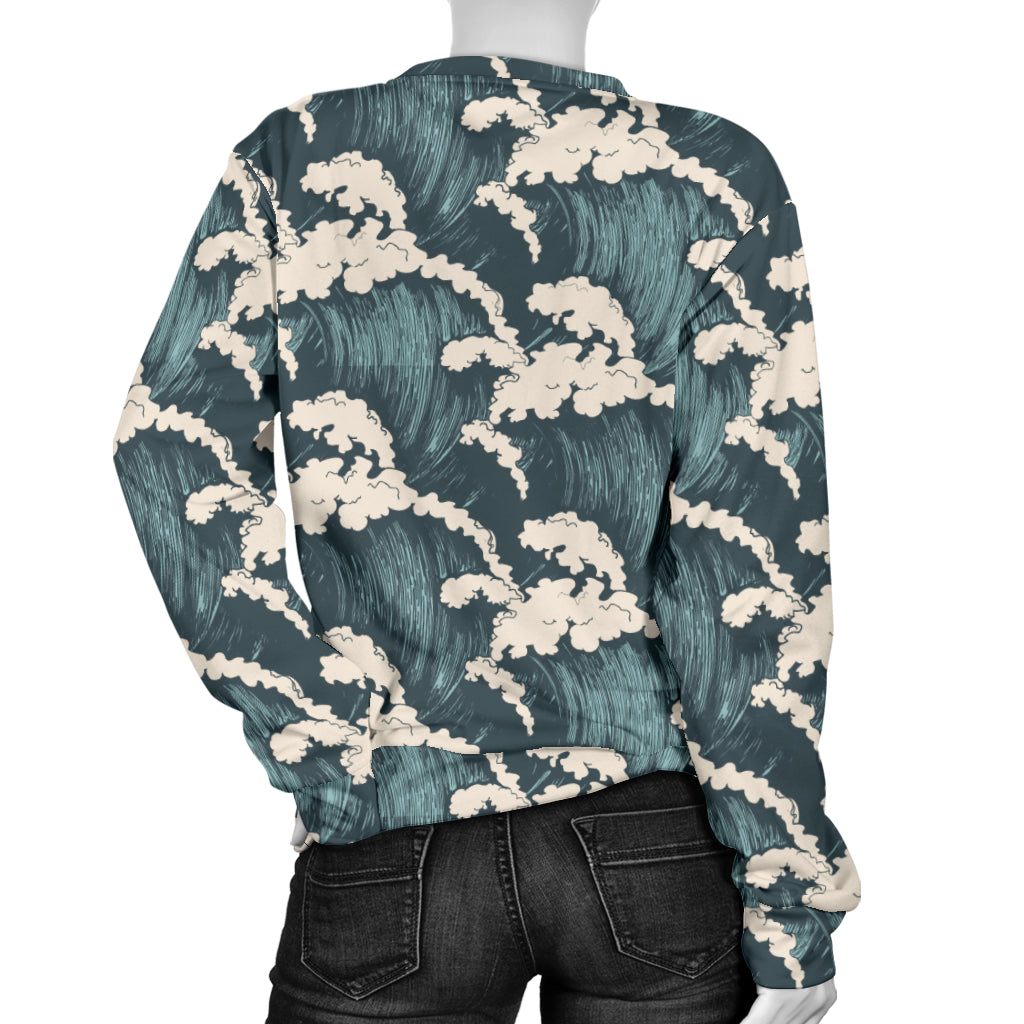 Wave Art Print Women Long Sleeve Sweatshirt