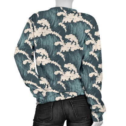 Wave Art Print Women Long Sleeve Sweatshirt