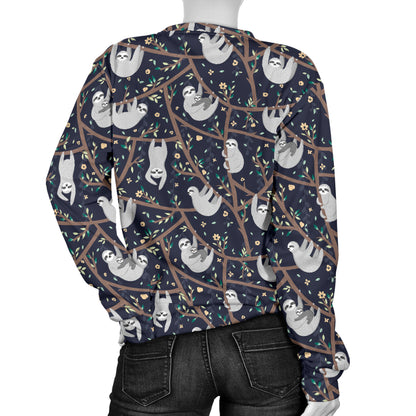 Sloth Happy Design Themed Print Women Long Sleeve Sweatshirt