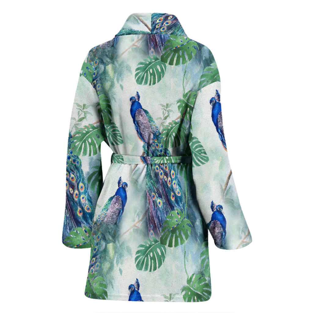 Peacock Pattern Print Design A02 Women Bathrobe