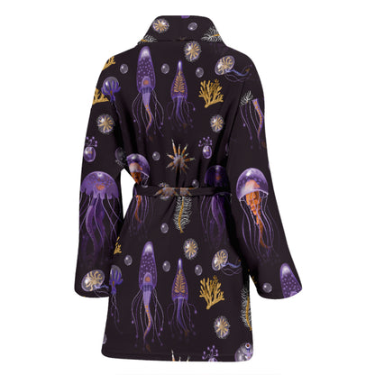Seaweed With Jelly Fish Print Design LKS305 Women Bathrobe