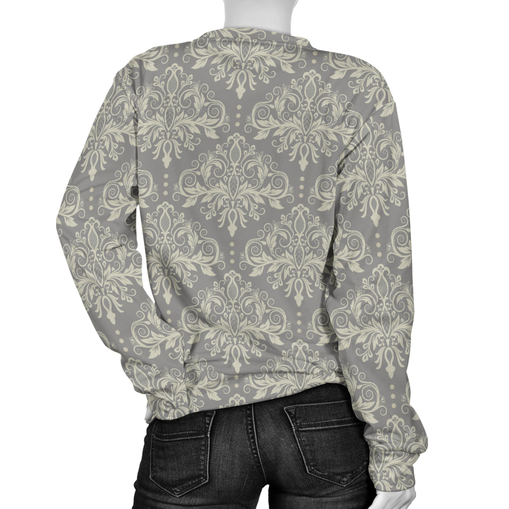 Damask Grey Elegant Print Pattern Women Long Sleeve Sweatshirt