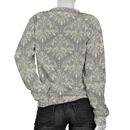 Damask Grey Elegant Print Pattern Women Long Sleeve Sweatshirt