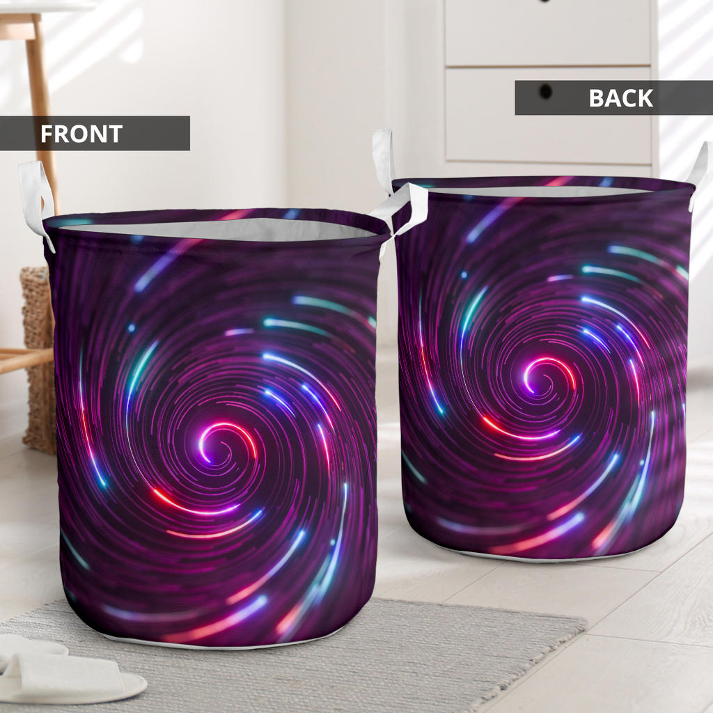 Vortex Twist Swirl Purple Neon Print Laundry Basket