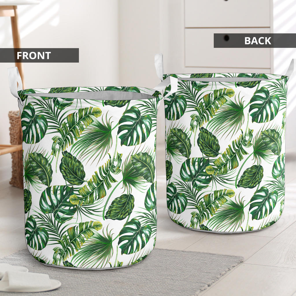 Green Pattern Tropical Palm Leaves Laundry Basket