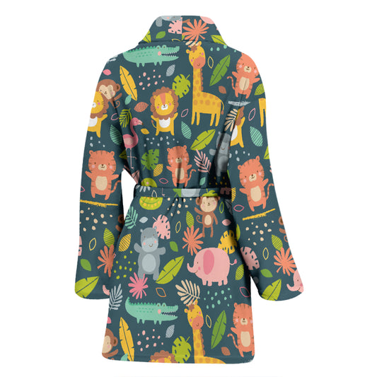 Safari Animal Cartoon Print Design LKS305 Women Bathrobe