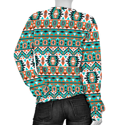 Indian Navajo Ethnic Themed Design Print Women Long Sleeve Sweatshirt
