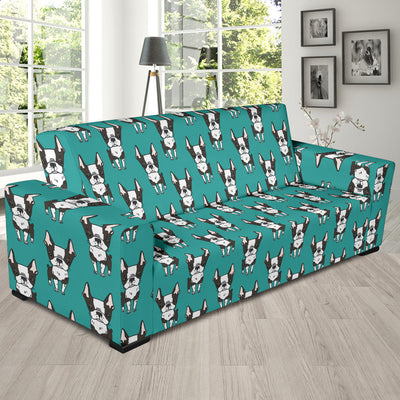 Boston Terrier Pattern Print Design 04 Sofa Slipcover