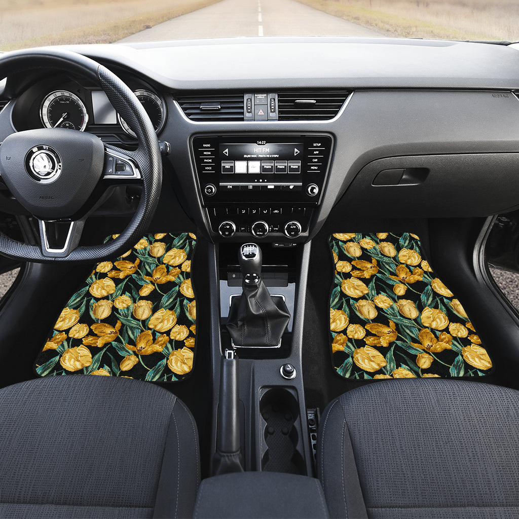 Elegant Yellow Tulip Print Car Floor Mats Front Back
