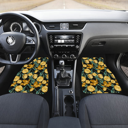 Elegant Yellow Tulip Print Car Floor Mats Front Back
