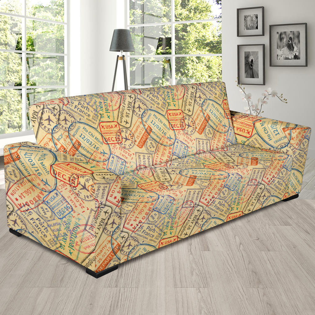 Travel Stamp Print Design LKS302 Sofa Slipcover