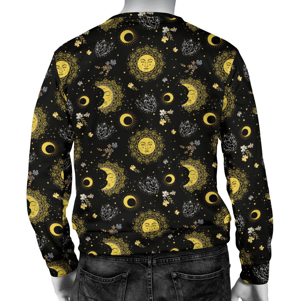 Sun Moon Golden Design Themed Print Men Long Sleeve Sweatshirt